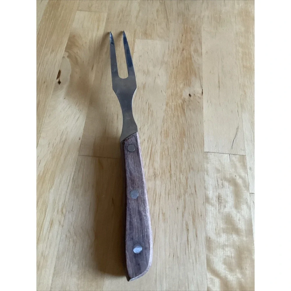 Vintage Kitchen Delite Stainless‎ Steel Carving Fork Wood Handle Japan